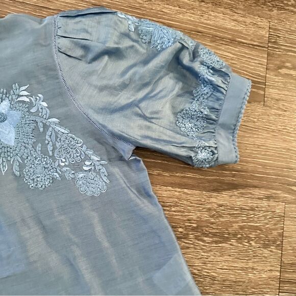 Payal Jain Carrington Embroidered Puff-Sleeved Blue Blouse - Picture 4 of 7